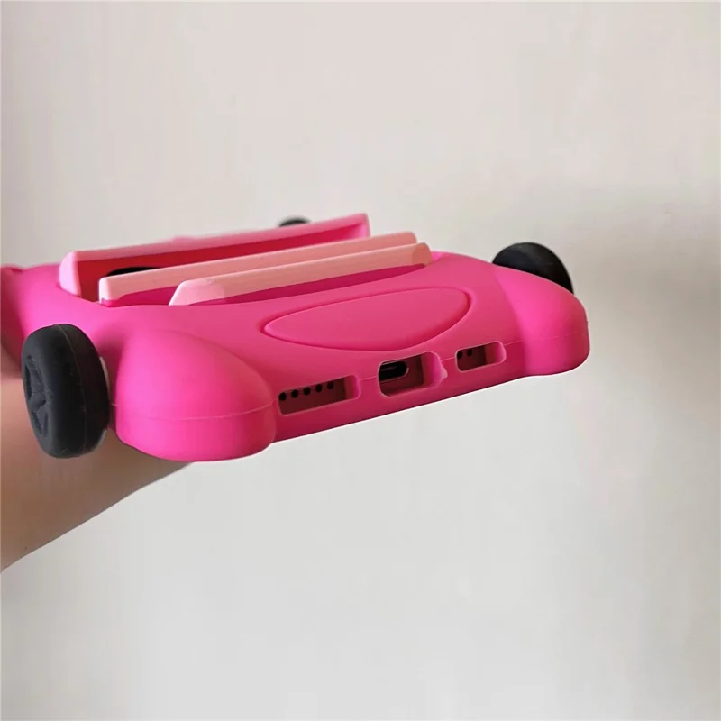 For iPhone 16 Pro Silicone Case Cute Sports Car Style Shockproof Phone Cover - Rose