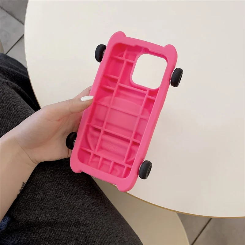 For iPhone 15 Pro Max Silicone Case Cute Sports Car Style Shockproof Phone Cover - Rose
