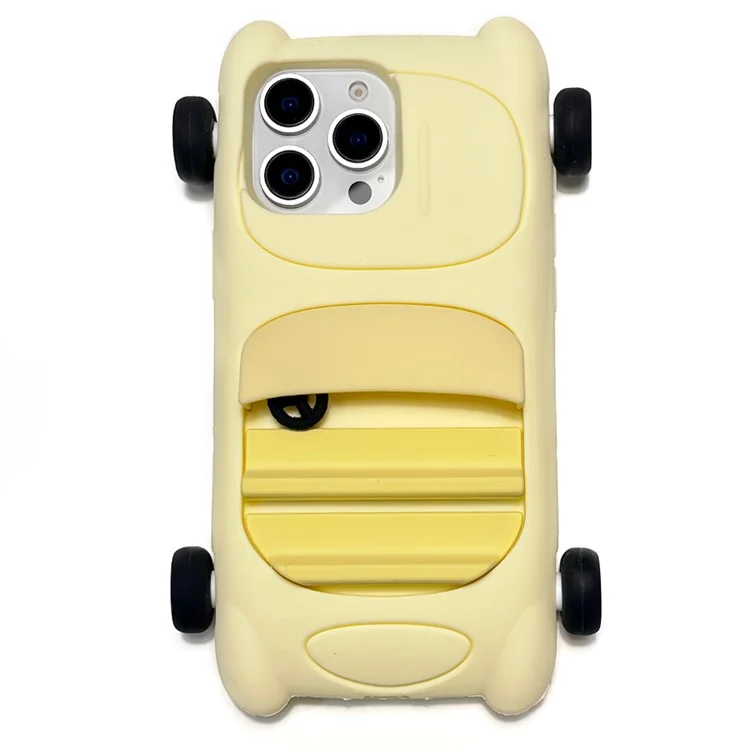 Étui en silicone pour iPhone 15 Pro - Style voiture de sport mignon, Housse de protection antichoc - Jaune