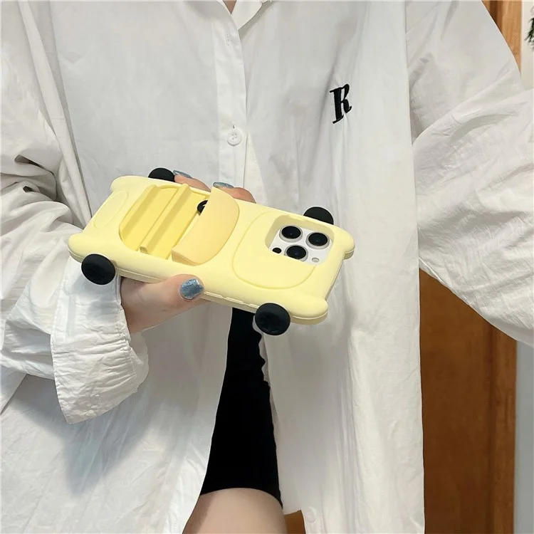 Étui en silicone pour iPhone 15 Pro - Style voiture de sport mignon, Housse de protection antichoc - Jaune