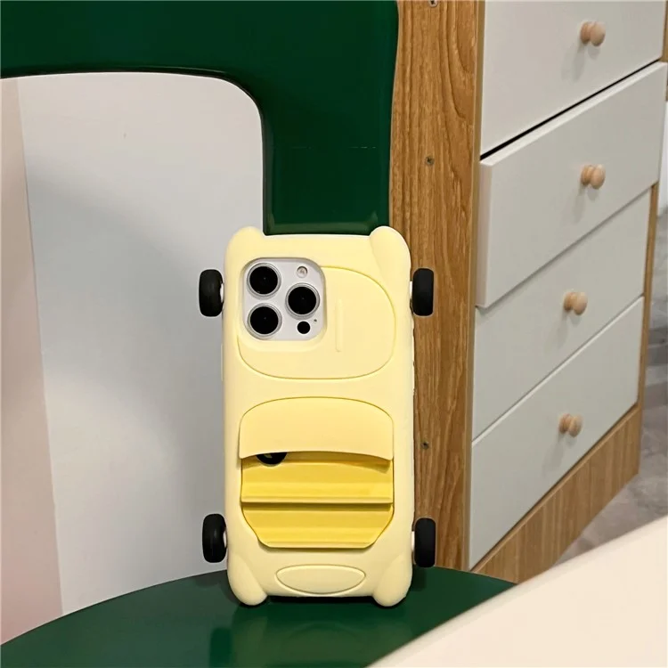 Étui en silicone pour iPhone 15 Pro - Style voiture de sport mignon, Housse de protection antichoc - Jaune