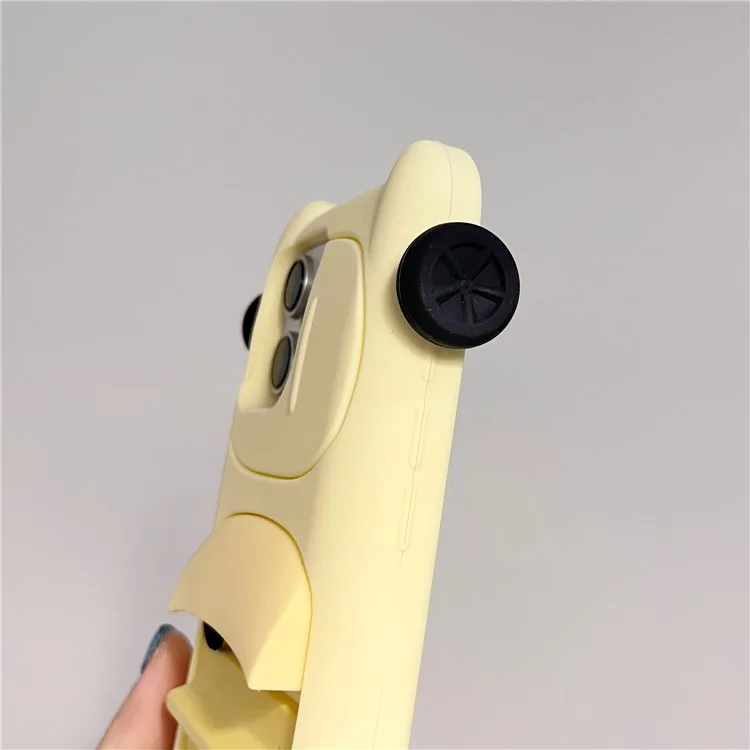 Étui en silicone pour iPhone 15 Pro - Style voiture de sport mignon, Housse de protection antichoc - Jaune