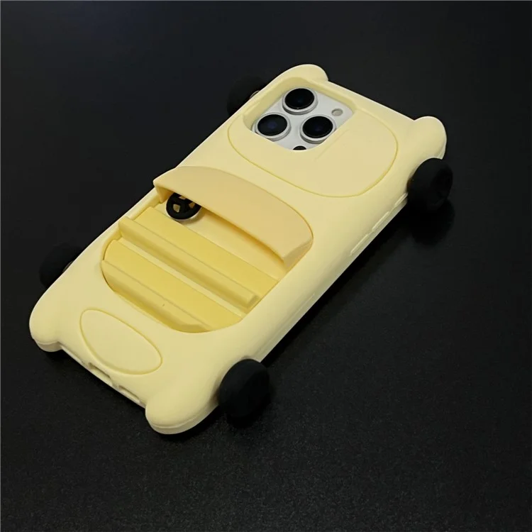 Étui en silicone pour iPhone 15 Pro - Style voiture de sport mignon, Housse de protection antichoc - Jaune
