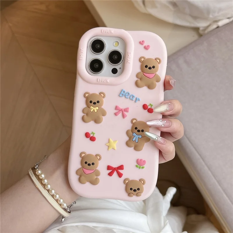 For iPhone 16 Pro Silicone Case Shockproof Anti Slip Cute Five Bears Design Phone Back Cover