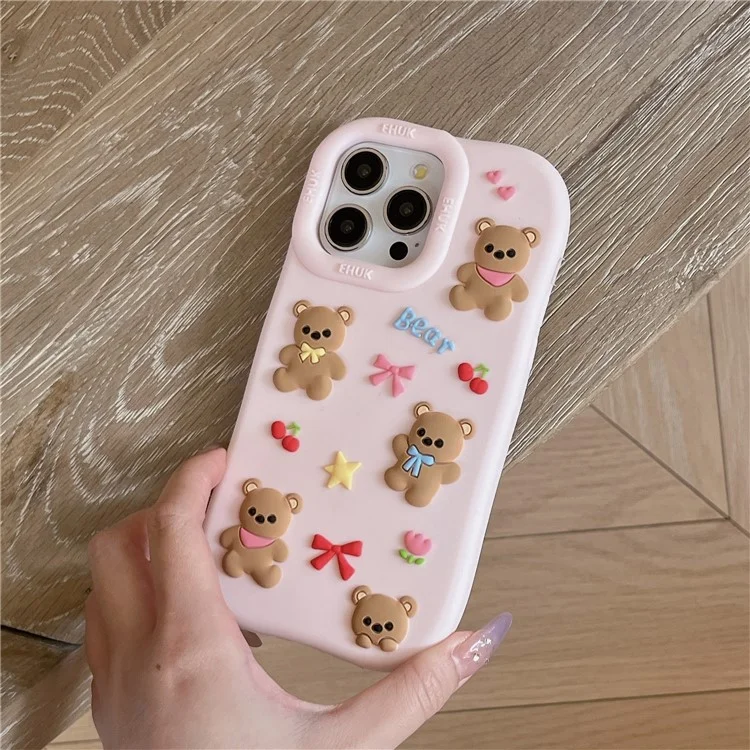 For iPhone 15 Pro Silicone Case Shockproof Anti Slip Cute Five Bears Design Phone Back Cover