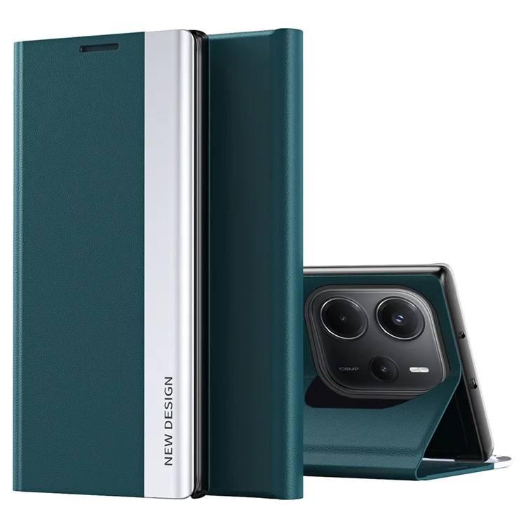 For Xiaomi Redmi Note 14 4G (163.25mm) Case Anti-Drop Leather Phone Cover with Stand - Green