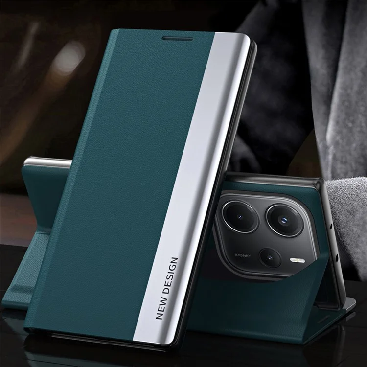 For Xiaomi Redmi Note 14 4G (163.25mm) Case Anti-Drop Leather Phone Cover with Stand - Green