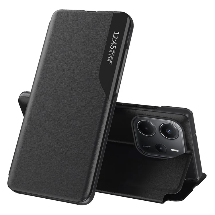 For Xiaomi Redmi Note 14 4G (163.25mm) Case Stand Full Protection Leather Phone Cover - Black