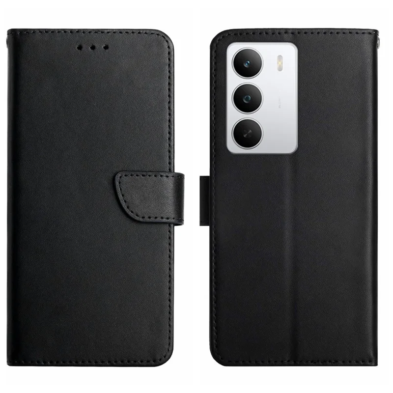 For Realme C75 5G  /  14x 5G Case Genuine Cow Leather Phone Cover Nappa Texture - Black