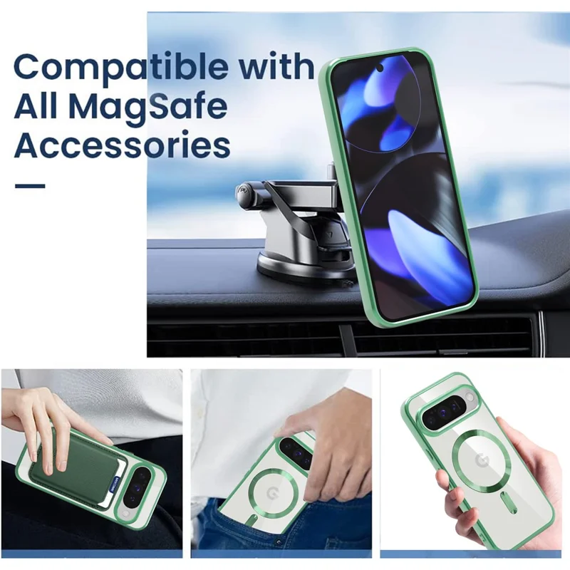 Voor Google Pixel 10 / 10 Pro hoes compatibel met MagSafe TPU + PC mobiele hoes met kaartenzak - Donkergroen