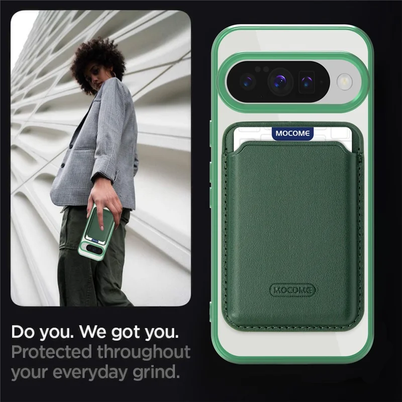 Voor Google Pixel 10 / 10 Pro hoes compatibel met MagSafe TPU + PC mobiele hoes met kaartenzak - Donkergroen