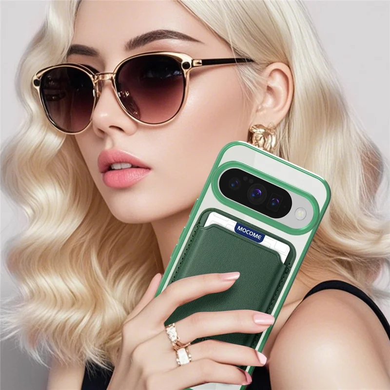 Voor Google Pixel 10 / 10 Pro hoes compatibel met MagSafe TPU + PC mobiele hoes met kaartenzak - Donkergroen