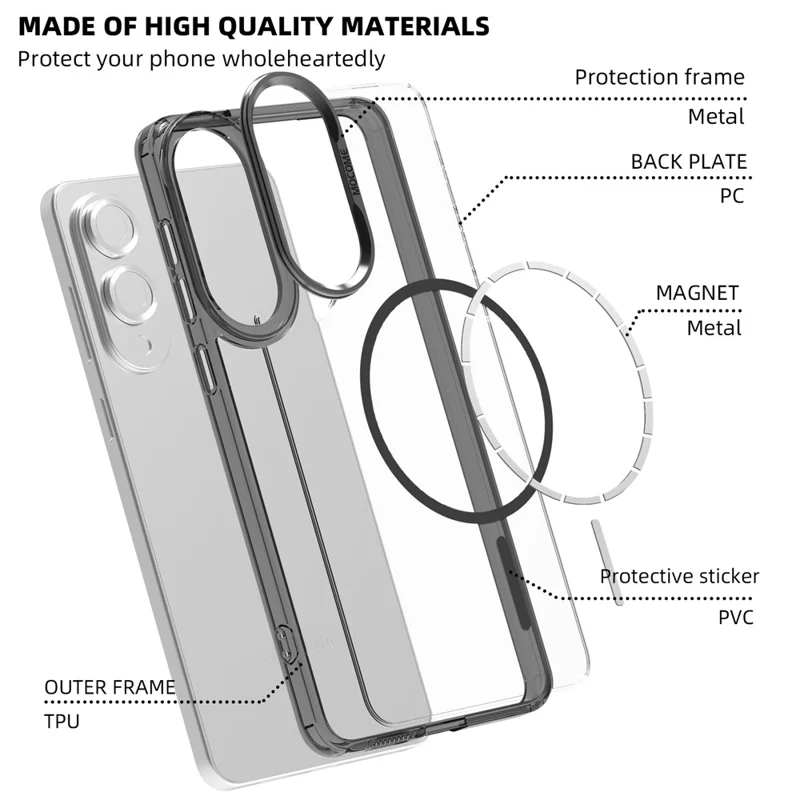 For Samsung Galaxy S25 Edge Magnetic Case Compatible with MagSafe TPU PC Clear Phone Cover - Transparent Black