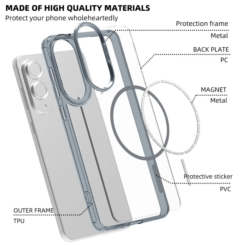 For Samsung Galaxy S25 Edge Magnetic Case TPU PC Clear Phone Cover - Titanium Grey