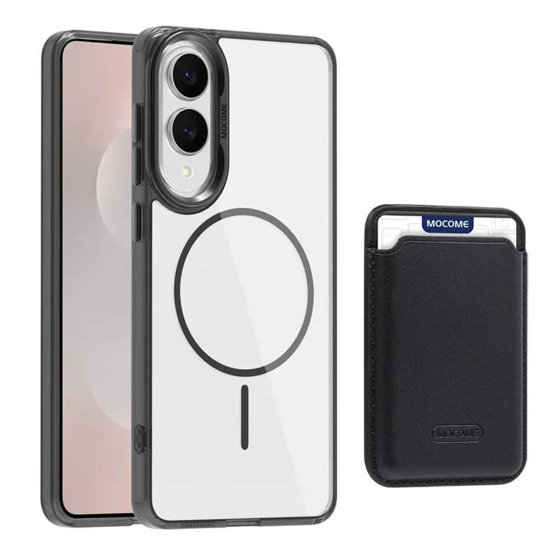 For Samsung Galaxy S25 Edge Magnetic Case TPU + PC Phone Cover with Card Bag - Transparent Black