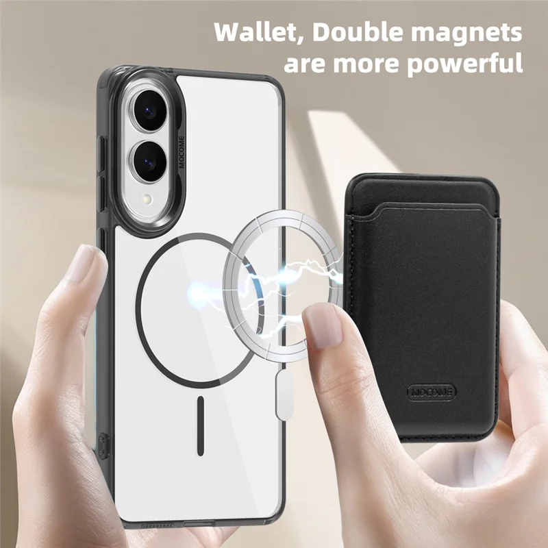 For Samsung Galaxy S25 Edge Magnetic Case TPU + PC Phone Cover with Card Bag - Transparent Black