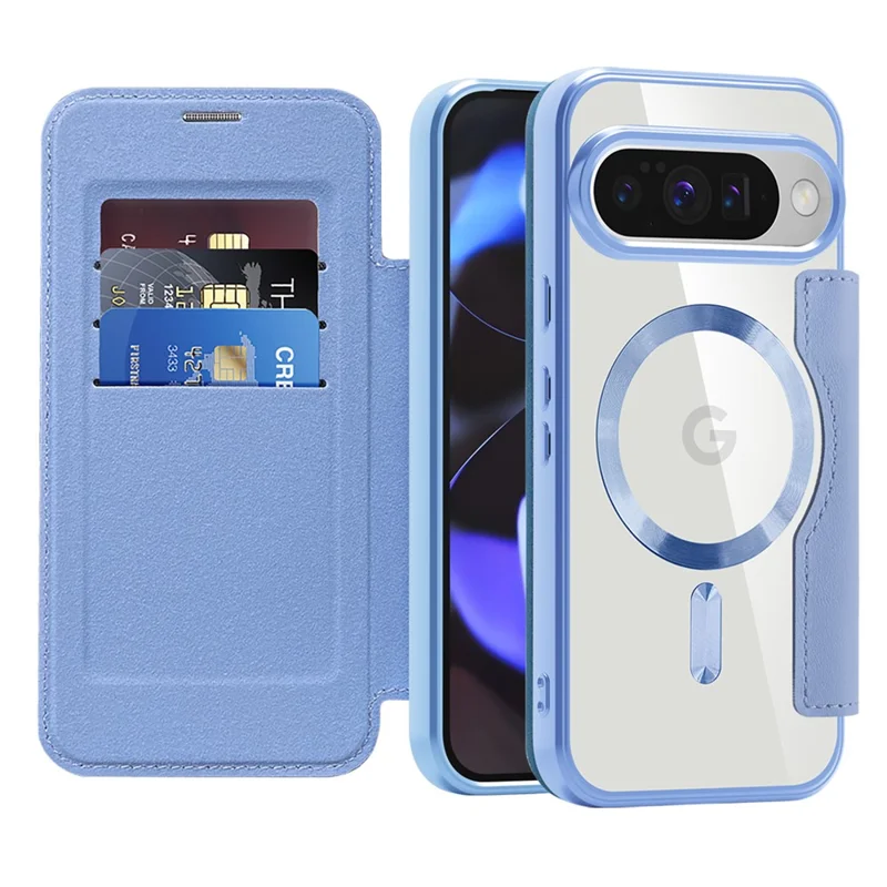 For Google Pixel 10 / 10 Pro Magnetic Case RFID Blocking Leather Phone Cover - Blue