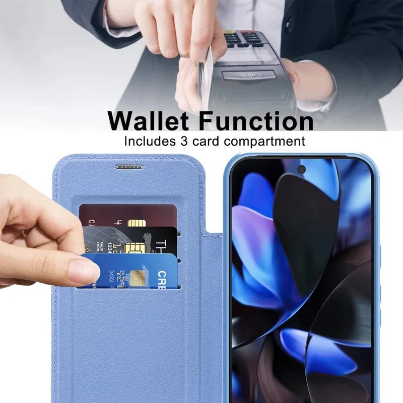 For Google Pixel 10 / 10 Pro Magnetic Case RFID Blocking Leather Phone Cover - Blue
