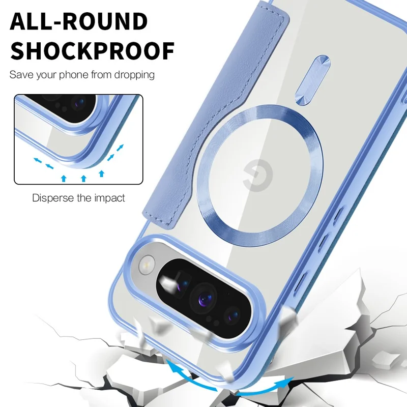 For Google Pixel 10 / 10 Pro Magnetic Case RFID Blocking Leather Phone Cover - Blue