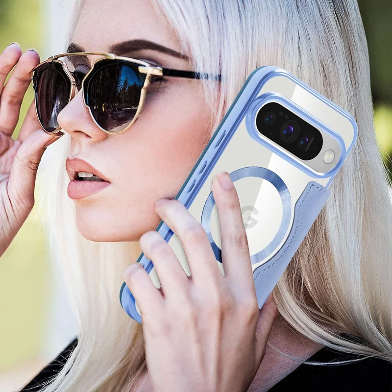 For Google Pixel 10 / 10 Pro Magnetic Case RFID Blocking Leather Phone Cover - Blue