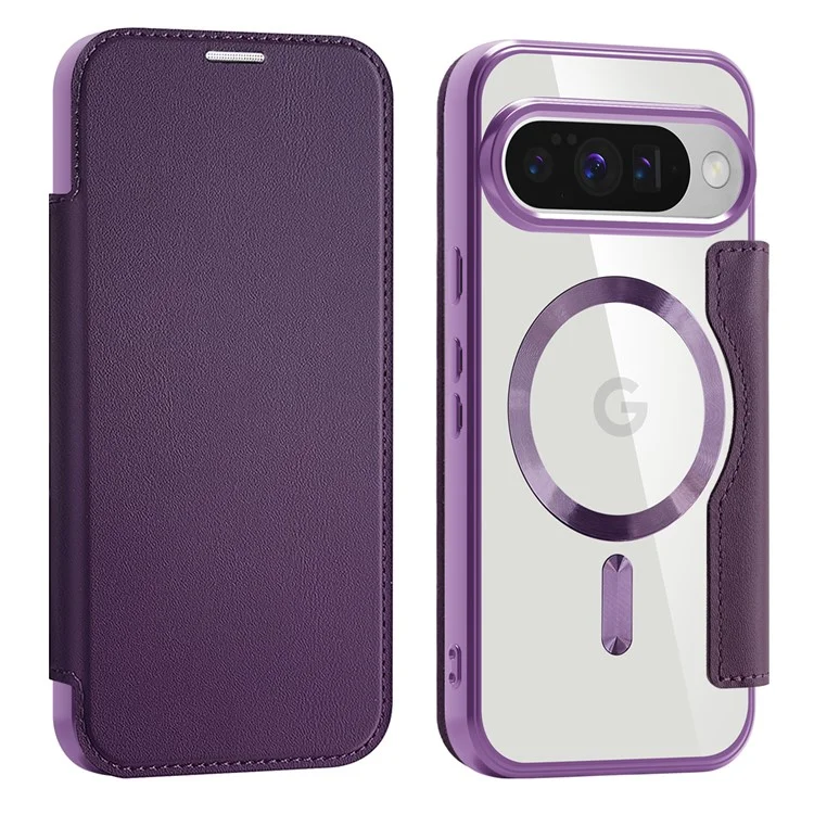 For Google Pixel 10 / 10 Pro Case Compatible with MagSafe RFID Blocking Leather Phone Cover - Dark Purple