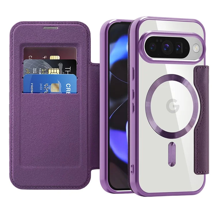 For Google Pixel 10 / 10 Pro Case Compatible with MagSafe RFID Blocking Leather Phone Cover - Dark Purple