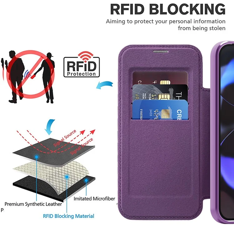 For Google Pixel 10 / 10 Pro Case Compatible with MagSafe RFID Blocking Leather Phone Cover - Dark Purple