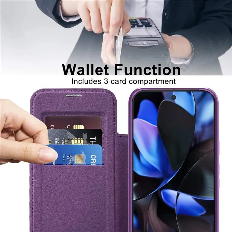For Google Pixel 10 / 10 Pro Case Compatible with MagSafe RFID Blocking Leather Phone Cover - Dark Purple