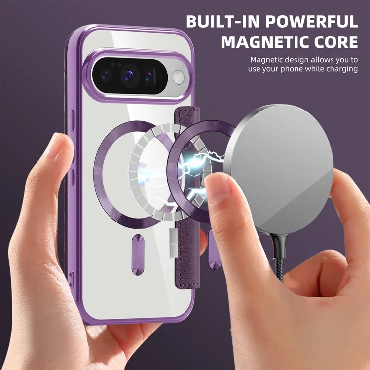 For Google Pixel 10 / 10 Pro Case Compatible with MagSafe RFID Blocking Leather Phone Cover - Dark Purple