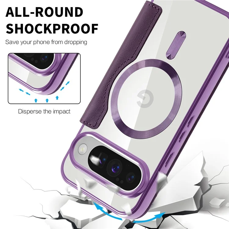 For Google Pixel 10 / 10 Pro Case Compatible with MagSafe RFID Blocking Leather Phone Cover - Dark Purple