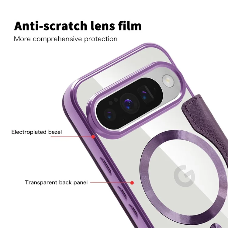 For Google Pixel 10 / 10 Pro Case Compatible with MagSafe RFID Blocking Leather Phone Cover - Dark Purple