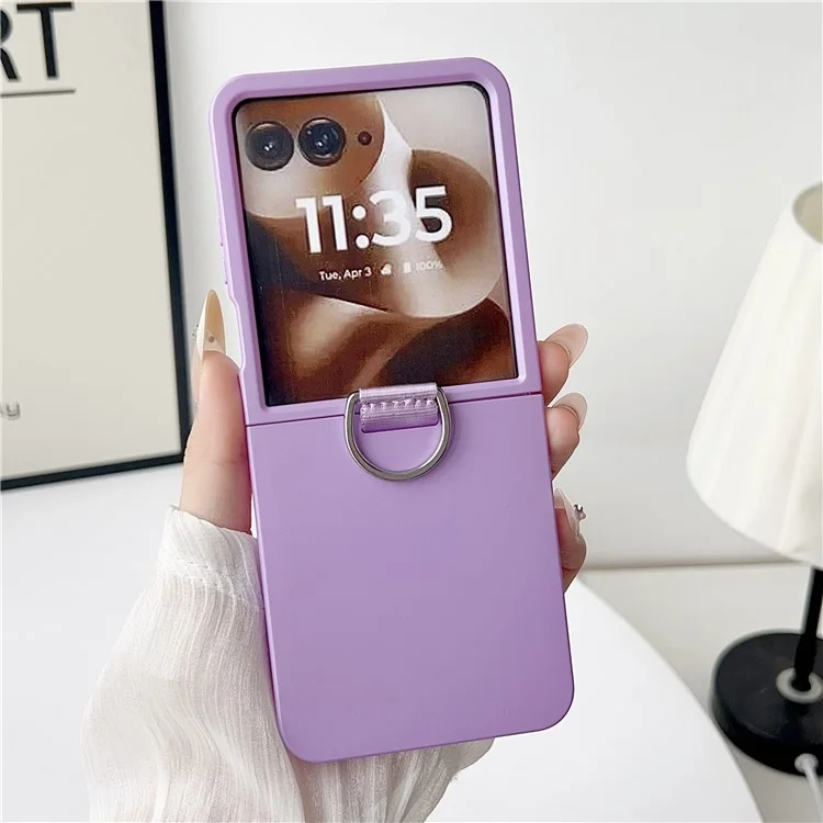 For Motorola Razr 60 Ultra 5G Case Ring Holder Anti Drop Rubberized PC Phone Cover - Purple