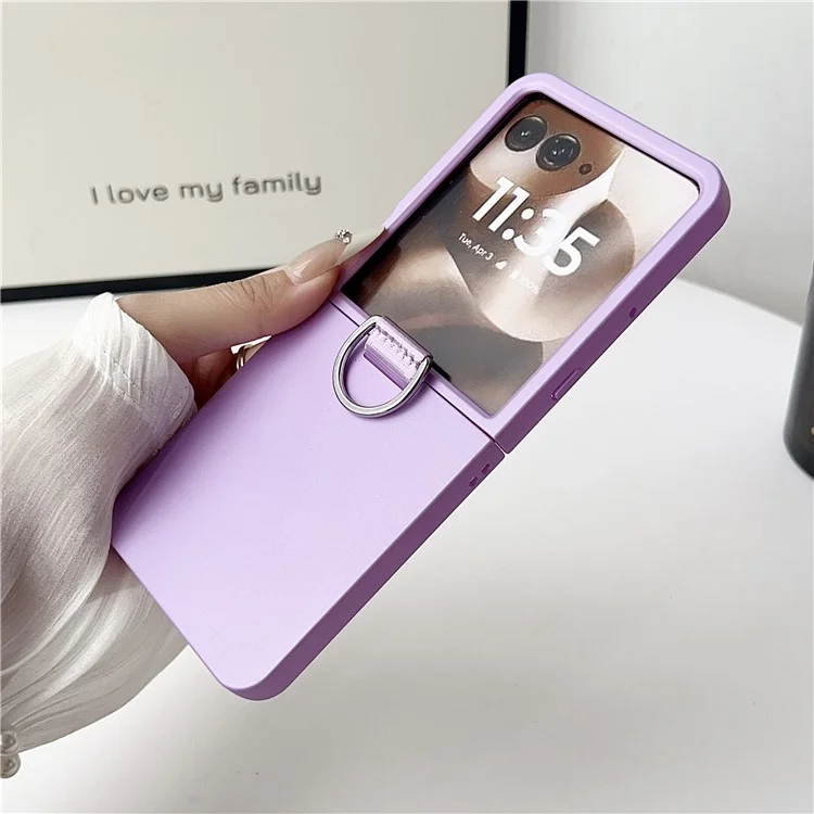 For Motorola Razr 60 Ultra 5G Case Ring Holder Anti Drop Rubberized PC Phone Cover - Purple