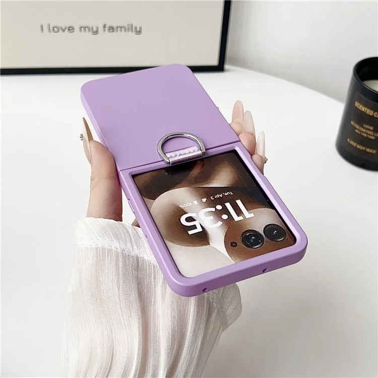 For Motorola Razr 60 Ultra 5G Case Ring Holder Anti Drop Rubberized PC Phone Cover - Purple