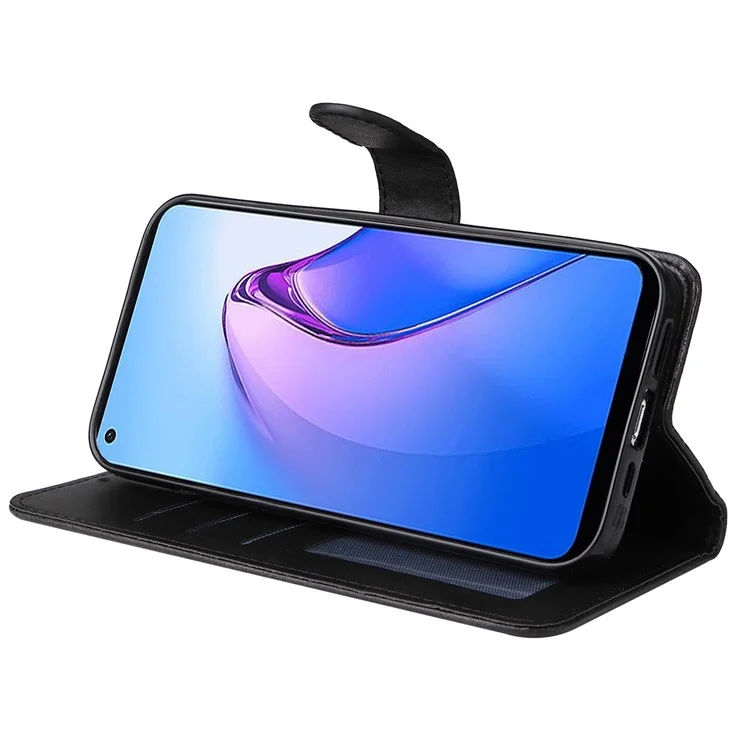 Per Oppo Reno8 5G (Versione Globale) / Reno8 5G Stand Wallet Custodia Antiurto per Telefono in Pelle PU Texture Vitello + Copertura TPU con Cinturino da Polso - Nero
