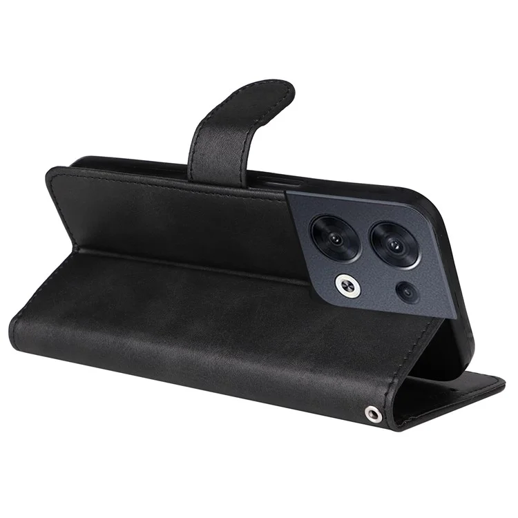 Per Oppo Reno8 5G (Versione Globale) / Reno8 5G Stand Wallet Custodia Antiurto per Telefono in Pelle PU Texture Vitello + Copertura TPU con Cinturino da Polso - Nero