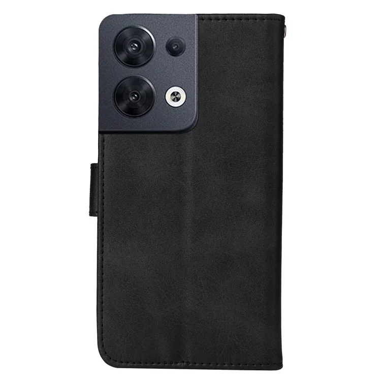 Per Oppo Reno8 5G (Versione Globale) / Reno8 5G Stand Wallet Custodia Antiurto per Telefono in Pelle PU Texture Vitello + Copertura TPU con Cinturino da Polso - Nero