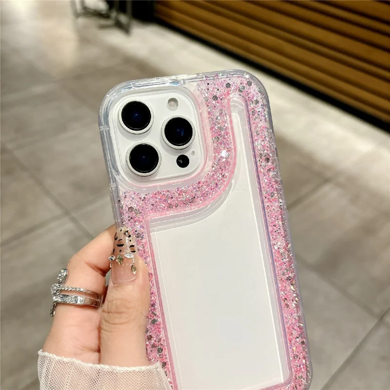 For iPhone 16 Pro Max Case Glitter Rhinestone Epoxy Design TPU Shockproof Phone Cover - Black
