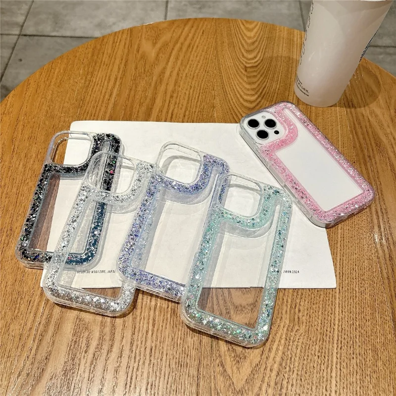 For iPhone 16 Pro Max Case Glitter Rhinestone Epoxy Design TPU Shockproof Phone Cover - Black