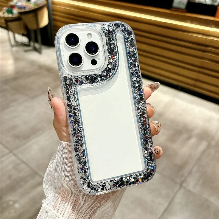 For iPhone 16 Pro Case Glitter Rhinestone Epoxy Design TPU Shockproof Phone Cover - Black
