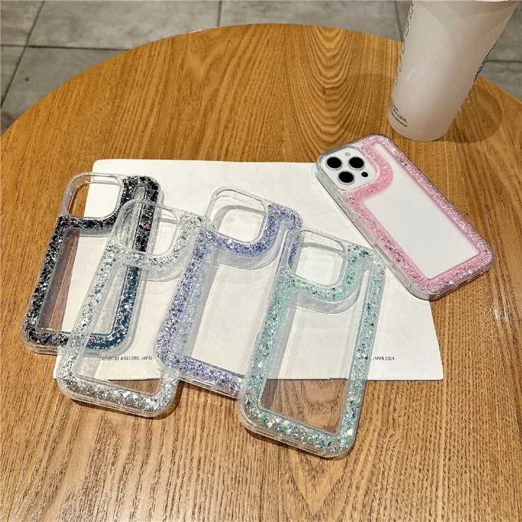For iPhone 16 Pro Case Glitter Rhinestone Epoxy Design TPU Shockproof Phone Cover - Black