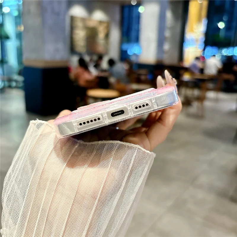 For iPhone 16 Pro Max Case with 3 Butterflies Decor Glitter Rhinestone Epoxy Design TPU Phone Cover - Black