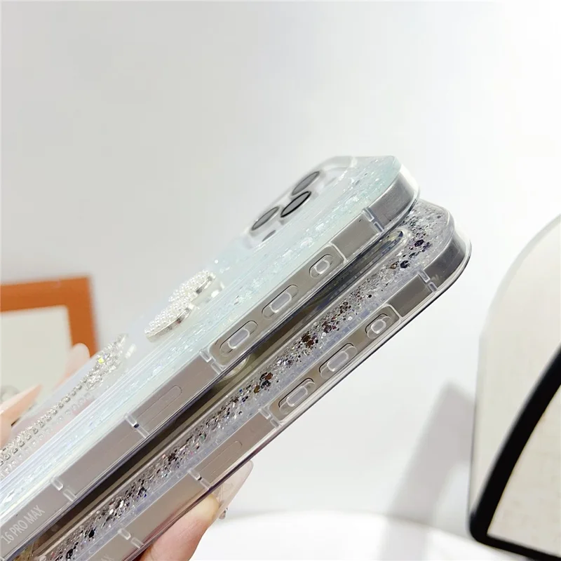 Funda para iPhone 16 Pro Max con Lazo Decorativo, Purpurina con Strass, Diseño de Epoxi, Carcasa de TPU - Verde