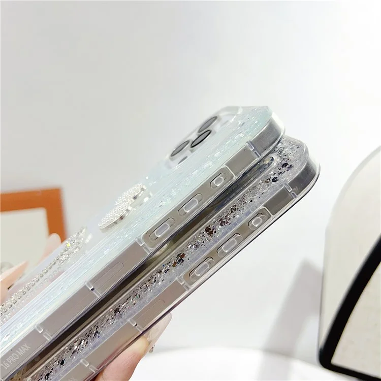 For iPhone 16 Pro Case with Bow Decor Glitter Rhinestone Epoxy Design TPU Phone Cover - Green