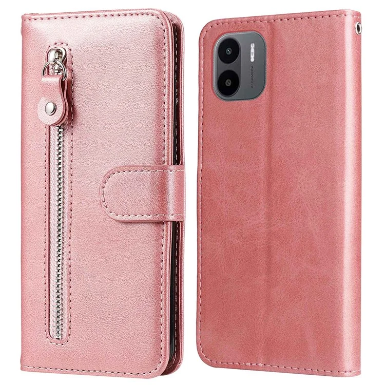 Per Xiaomi Redmi A1 4G / A2 4G Custodia Protettiva in Pelle PU con Cerniera e Supporto - Rosa Gold
