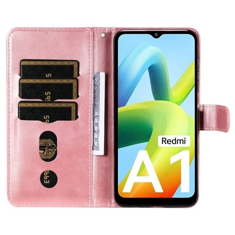 Per Xiaomi Redmi A1 4G / A2 4G Custodia Protettiva in Pelle PU con Cerniera e Supporto - Rosa Gold