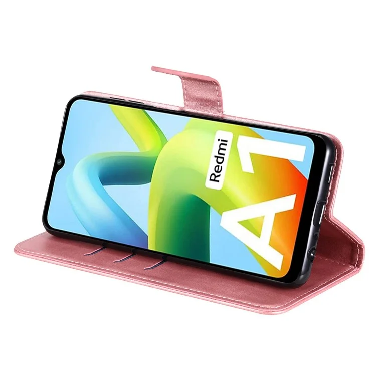 Per Xiaomi Redmi A1 4G / A2 4G Custodia Protettiva in Pelle PU con Cerniera e Supporto - Rosa Gold
