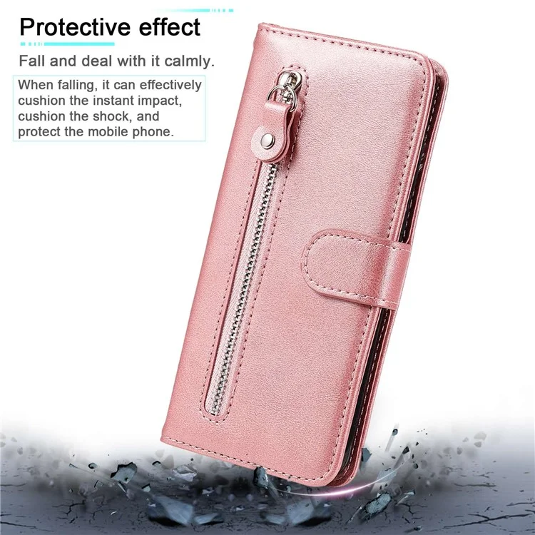 Per Xiaomi Redmi A1 4G / A2 4G Custodia Protettiva in Pelle PU con Cerniera e Supporto - Rosa Gold