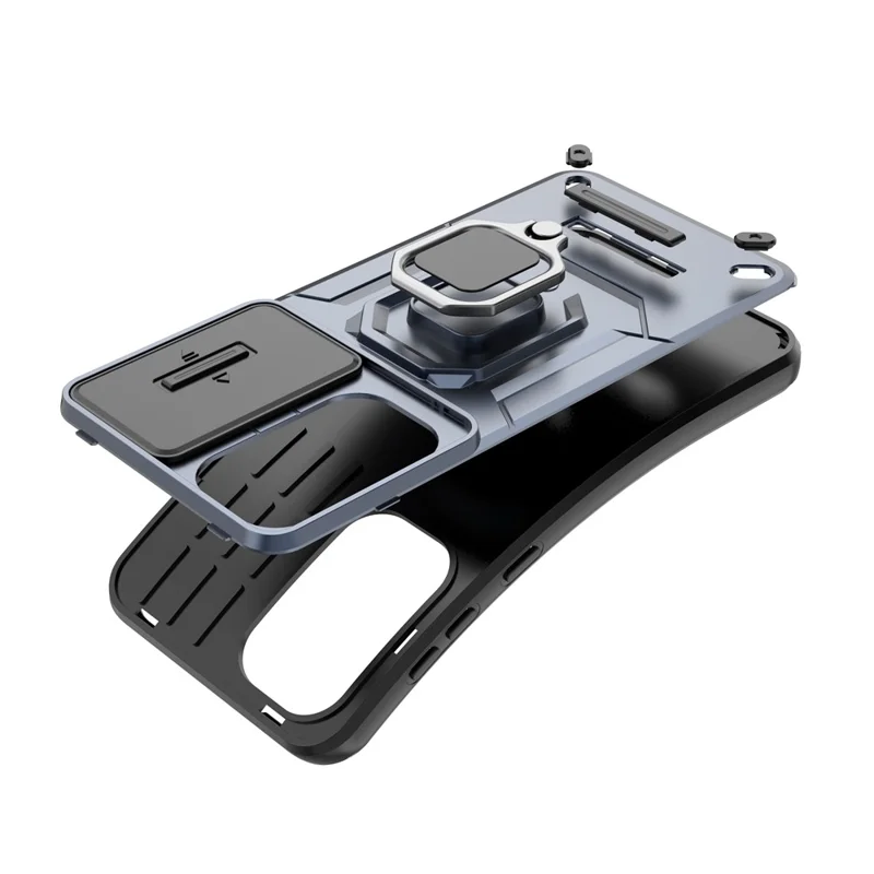 For Samsung Galaxy M56 5G Case PC + TPU Kickstand Phone Protector with Lens Cover - Blue