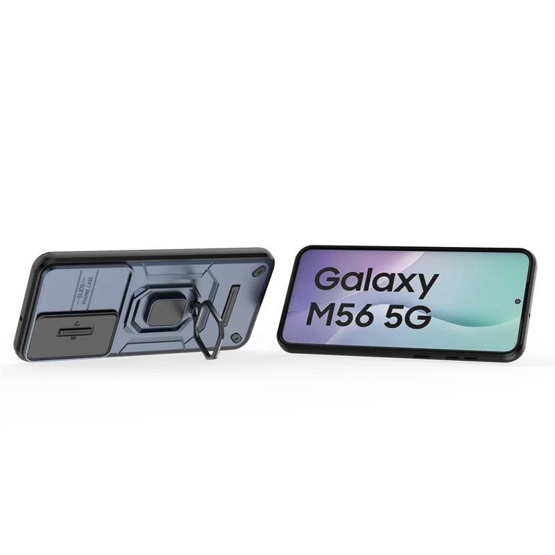 For Samsung Galaxy M56 5G Case PC + TPU Kickstand Phone Protector with Lens Cover - Blue